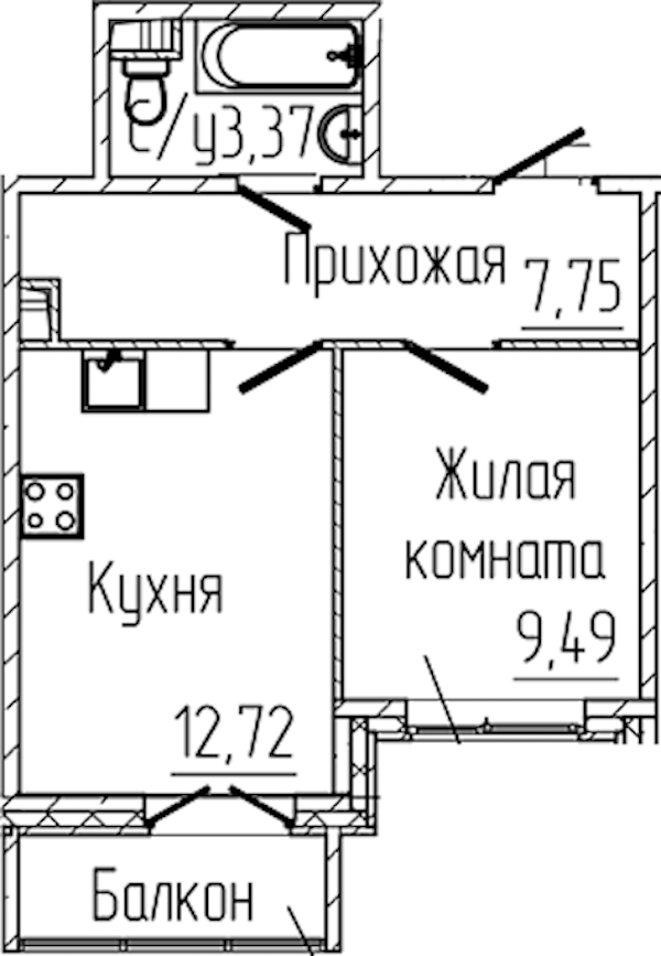 1-комнатная квартира 34.15 м², 2/8 эт., ЖК «SERTOLOVO PARK»